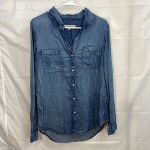 Thread & Supply women's blue denim lightweight medium wash button pocket shirt L